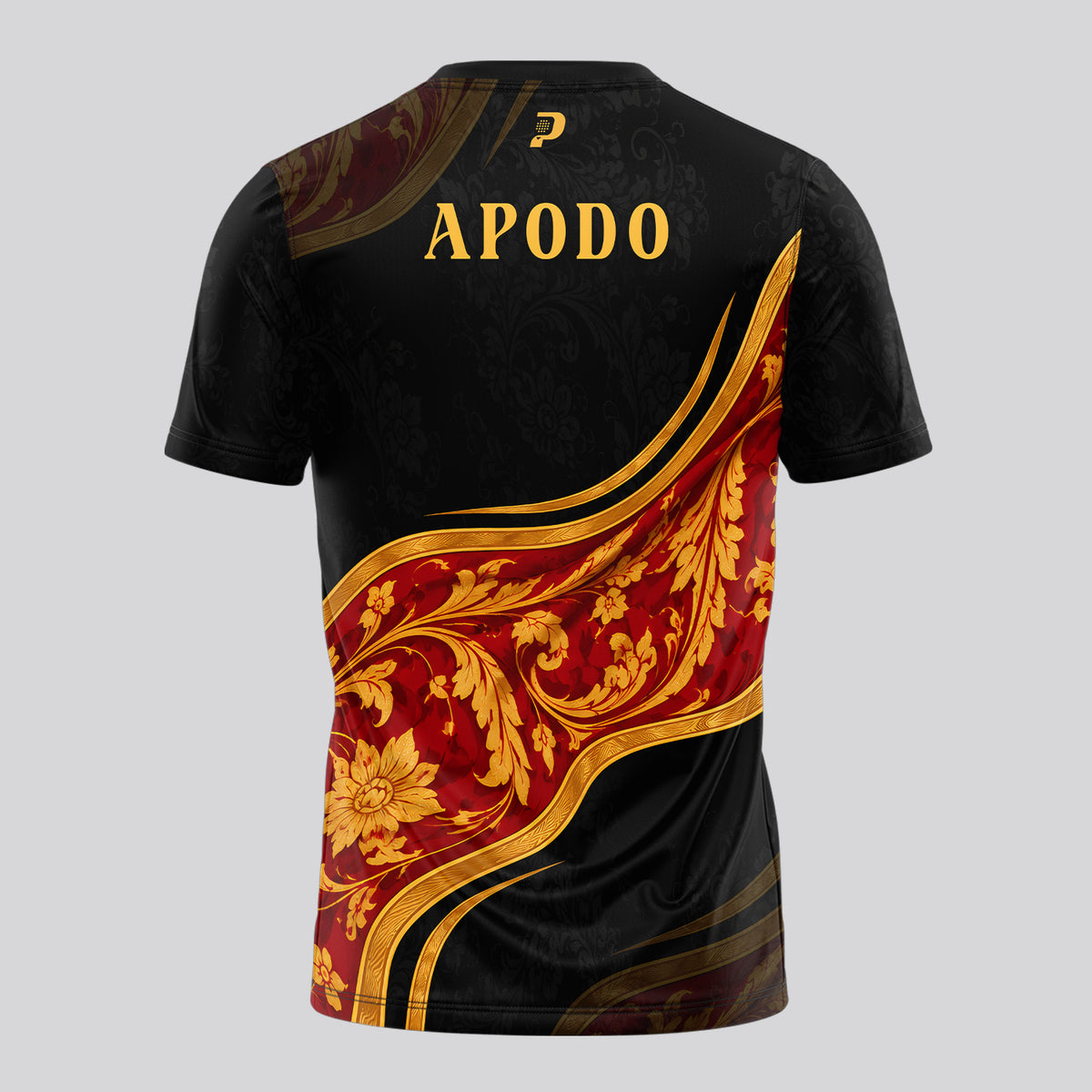 Baroque Design with Golden Leaves and Black Background Padel T-Shirt