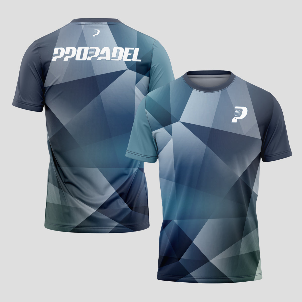 Patrón de Polígonos Azul Gris Camiseta de Pádel