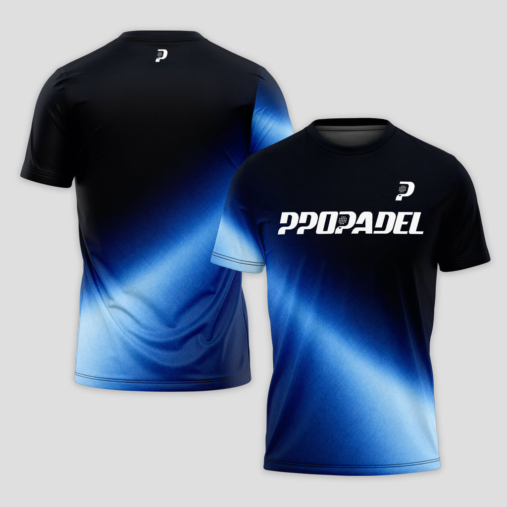 Gradient Blue Black Flash Pattern Featured Padel T-Shirt