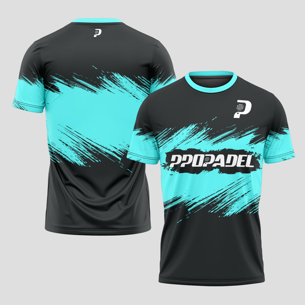 Diseño Dinámico Turquesa y Negro – Camiseta de Pádel