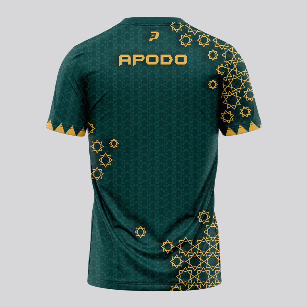 Verde Con Estampado Geométrico Dorado Camiseta De Pádel