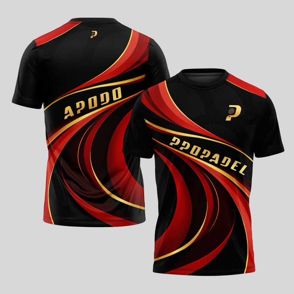 Red and Gold Wave Design Padel T-Shirt