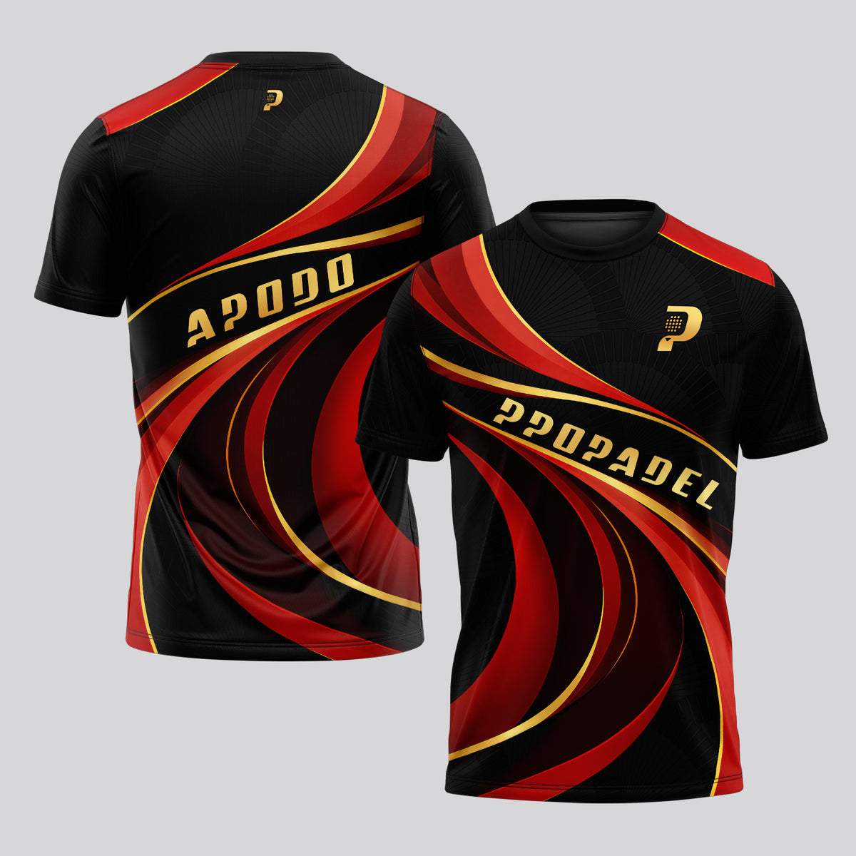 Red and Gold Wave Design Padel T-Shirt