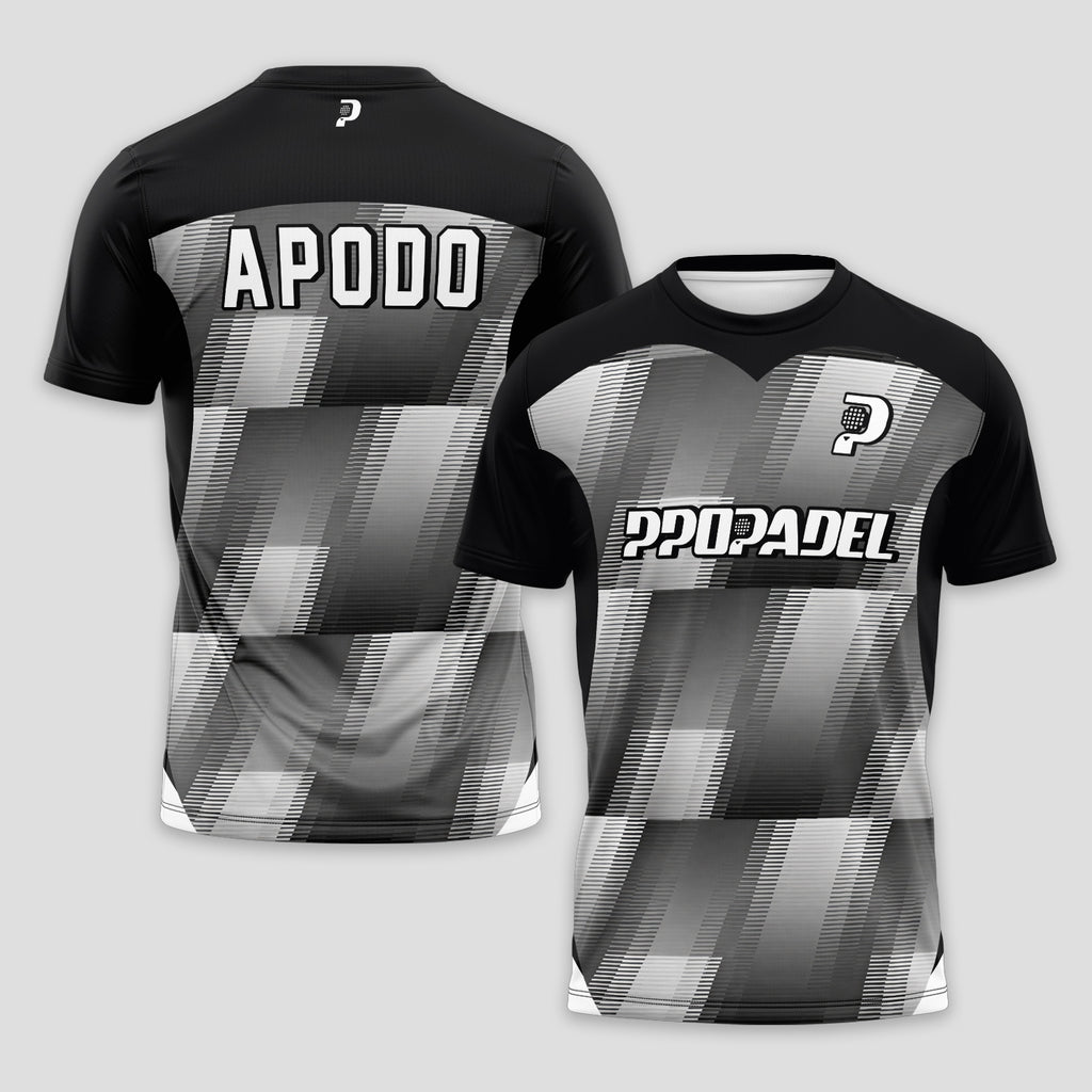 Black with Grey White Geometric Print Padel T-Shirt
