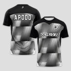 Black with Grey White Geometric Print Padel T-Shirt