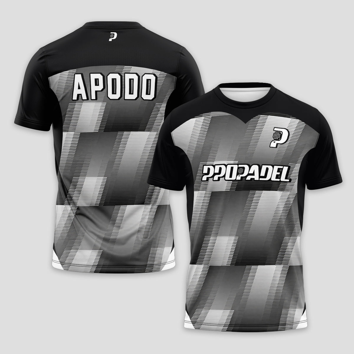 Black with Grey White Geometric Print Padel T-Shirt