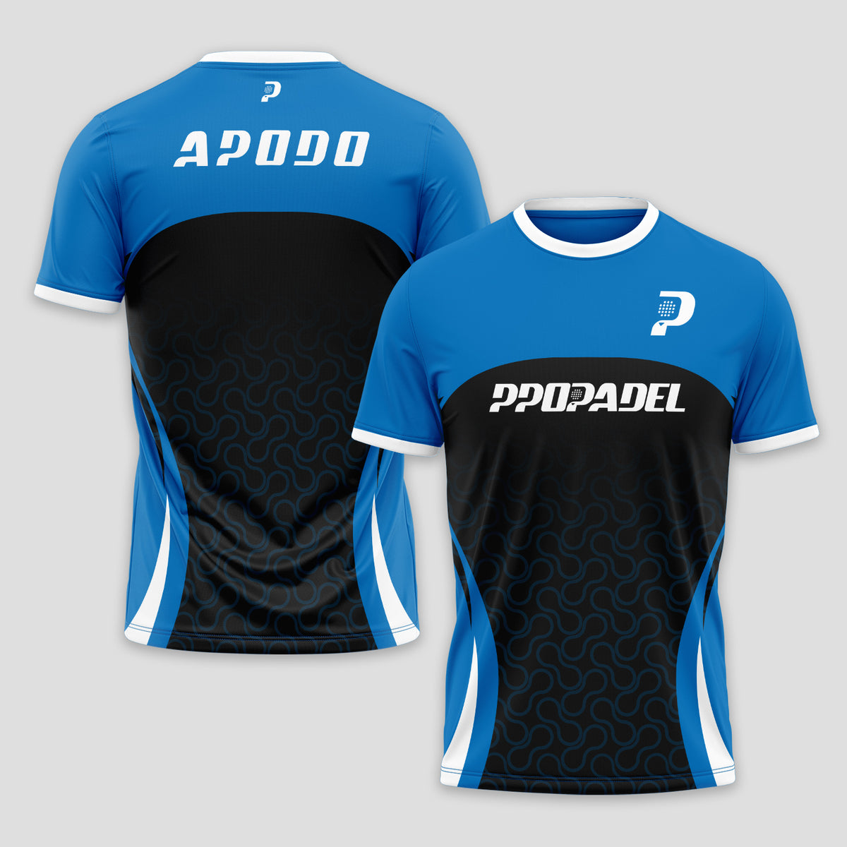 Blue Black With Geometric Print Padel T-Shirt