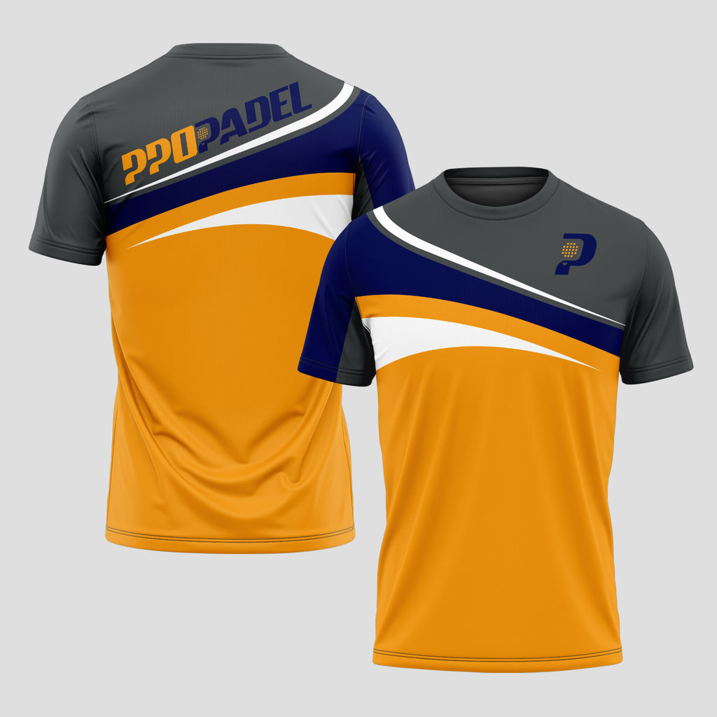 Estilo Deportivo Tricolor Naranja Gris – Camiseta de Pádel