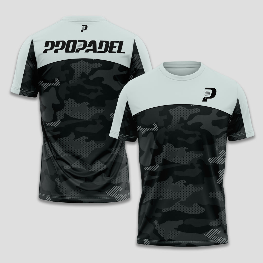 Black and Greyish White Camouflage – Padel T-Shirt