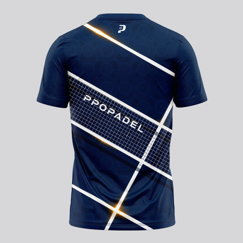 Navy Blue Geometric Flash Padel T-Shirt