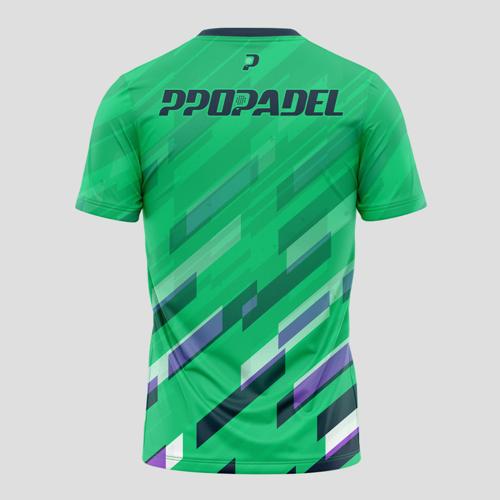 Verde Con Líneas Diagonales Multicolores Camiseta De Pádel