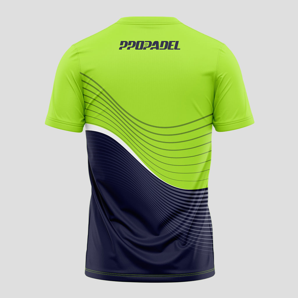 Lime Green Black Fine Wave Pattern Padel T-Shirt