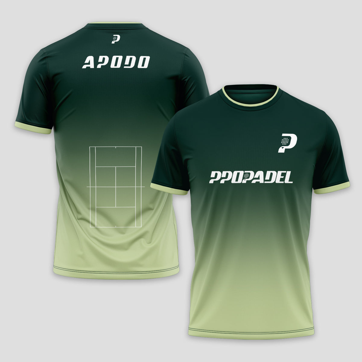 Dark Green Gradient Court Graphic Padel T-Shirt