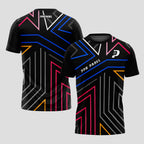Patrón de Líneas Neón Multicolor Negro Destacado Camiseta de Pádel