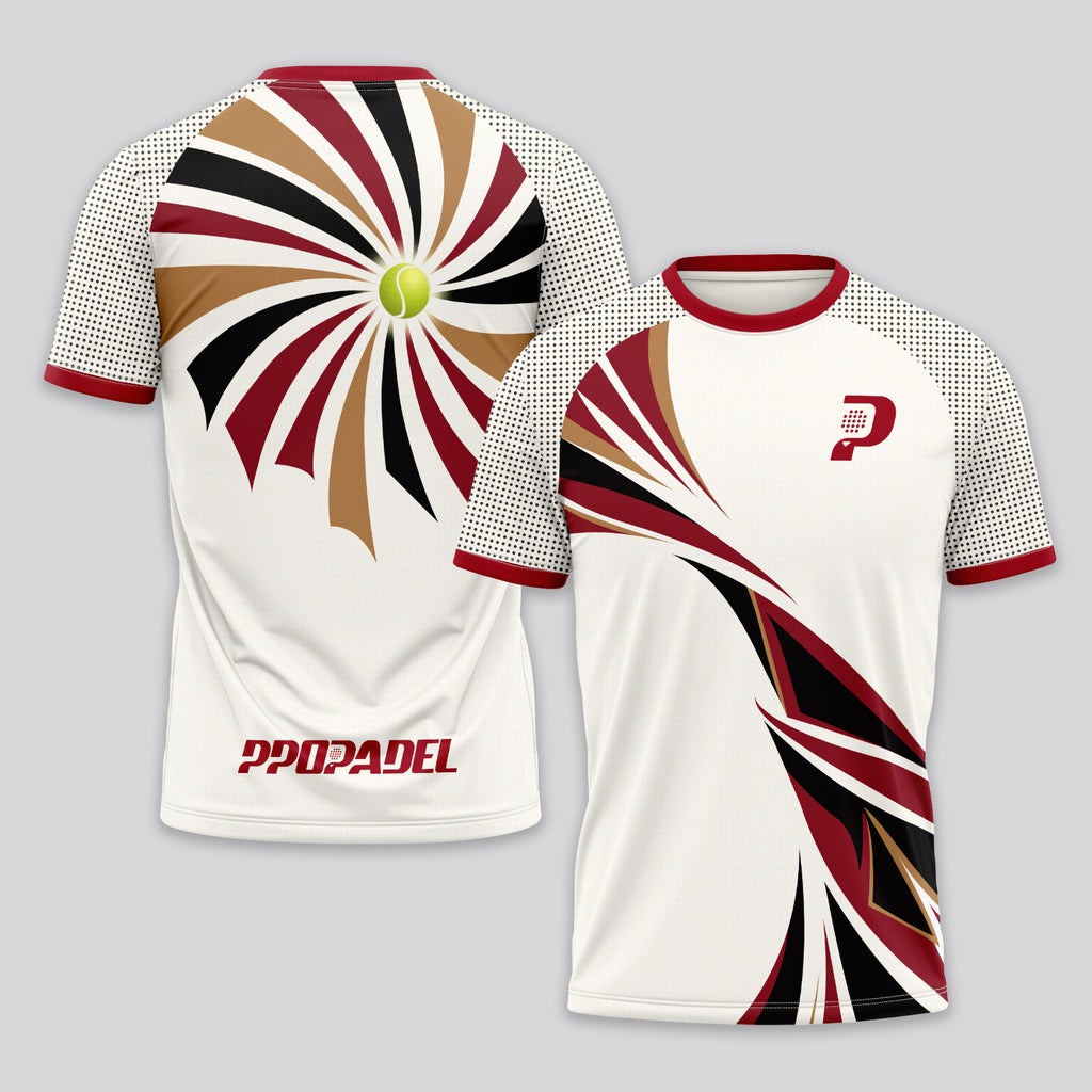 Patrón Espiral Rojo Granate Destacado Camiseta de Pádel