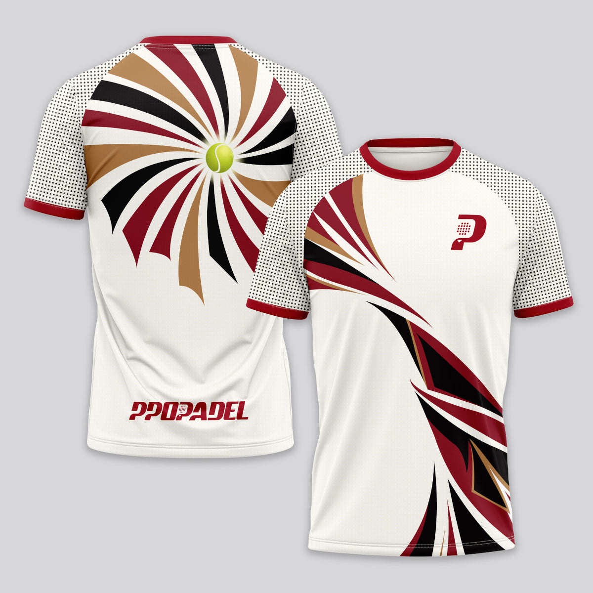 Patrón Espiral Rojo Granate Destacado Camiseta de Pádel