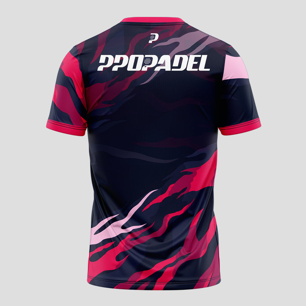 Pink Fuchsia and Navy Blue Flames – Padel T-Shirt