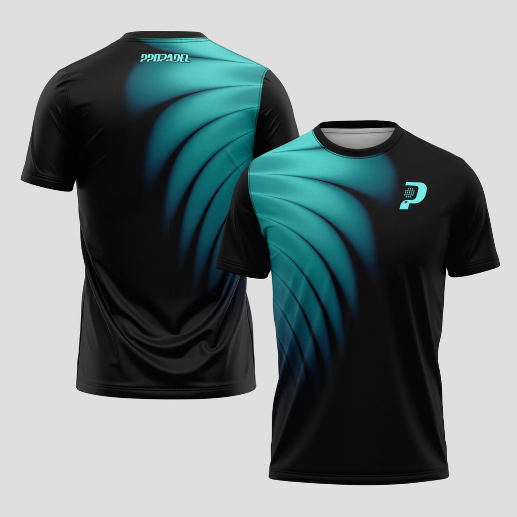 Diseño de Ondas Teal y Negro Destacado Camiseta de Pádel