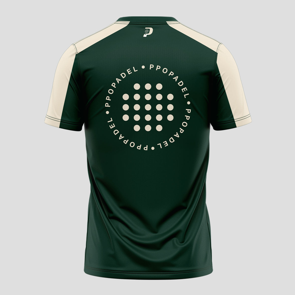 Verde Oscuro Con Ribetes Beige Y Logotipo Camiseta De Pádel