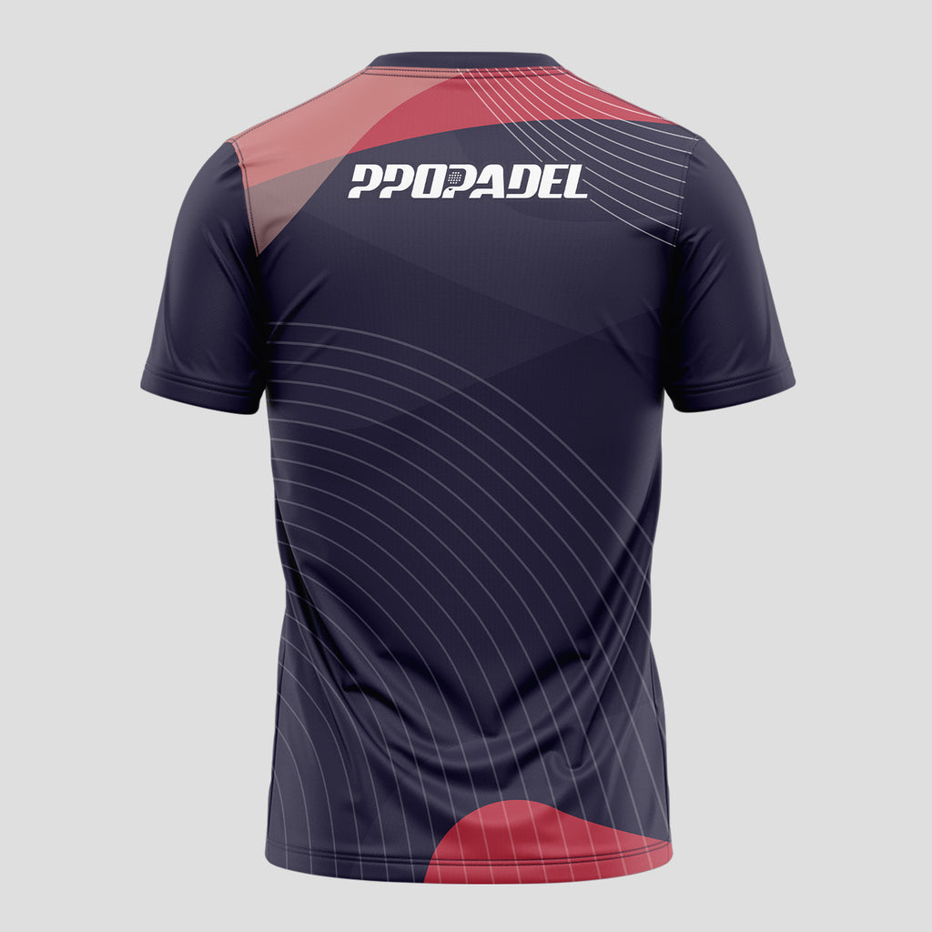 Fine Curved Lines Pattern Pink Red Black Padel T-Shirt
