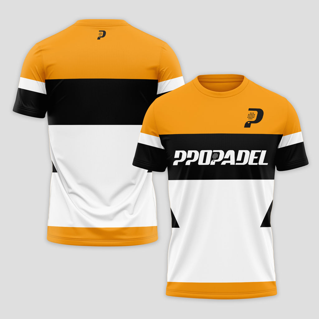 Diseño de Bloques de Color Amarillo Negro Blanco Camiseta de Pádel