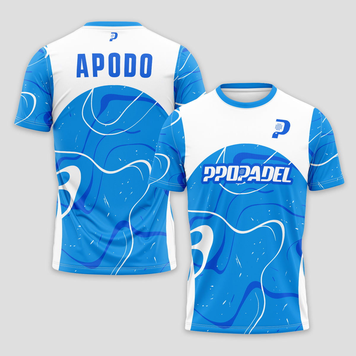 White And Blue With Abstract Print Padel T-Shirt