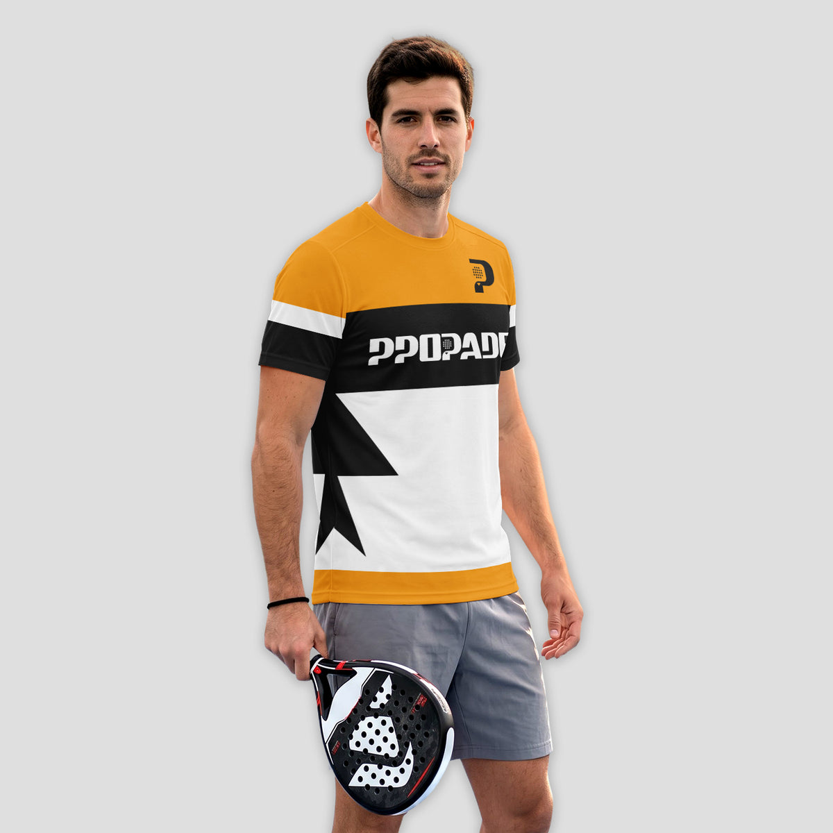 Diseño de Bloques de Color Amarillo Negro Blanco Camiseta de Pádel