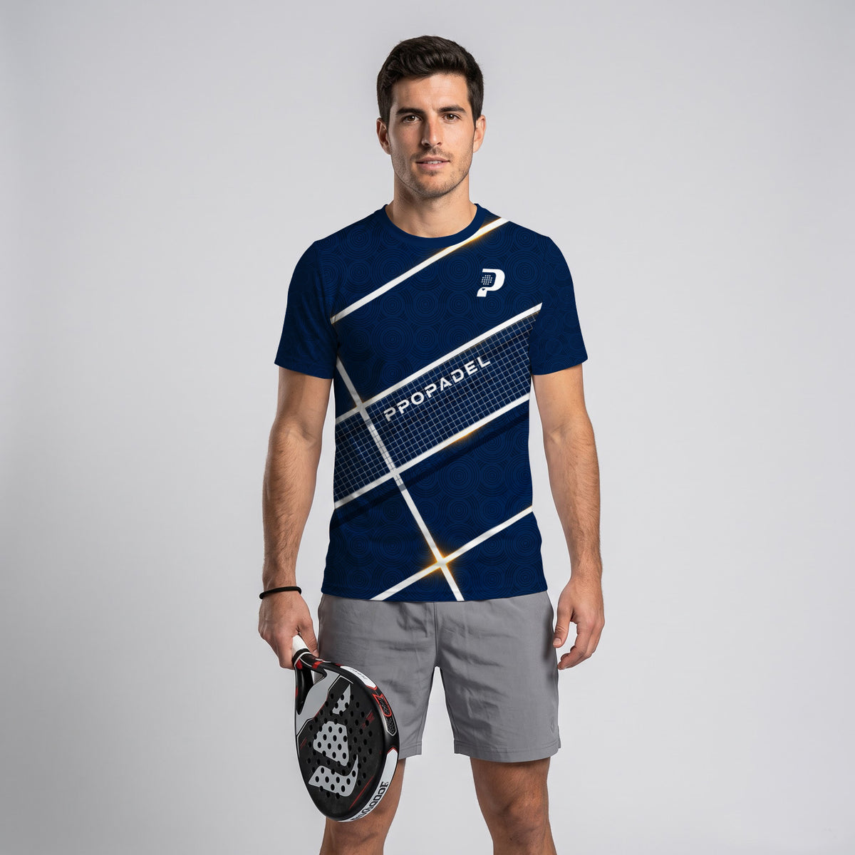 Navy Blue Geometric Flash Padel T-Shirt