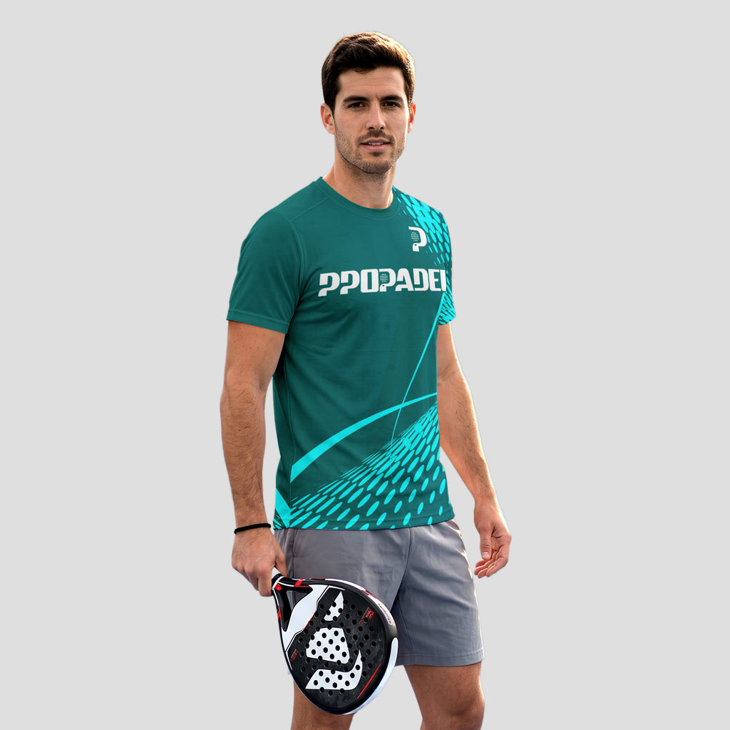 Green Turquoise Halftone Print – Padel T-Shirt