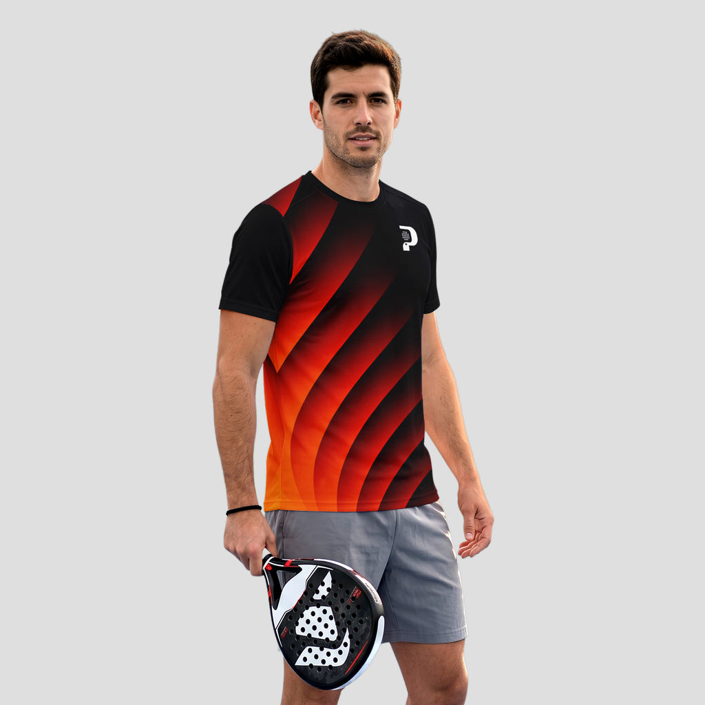 Diseño de Ondas Rojo Naranja Destacado Camiseta de Pádel
