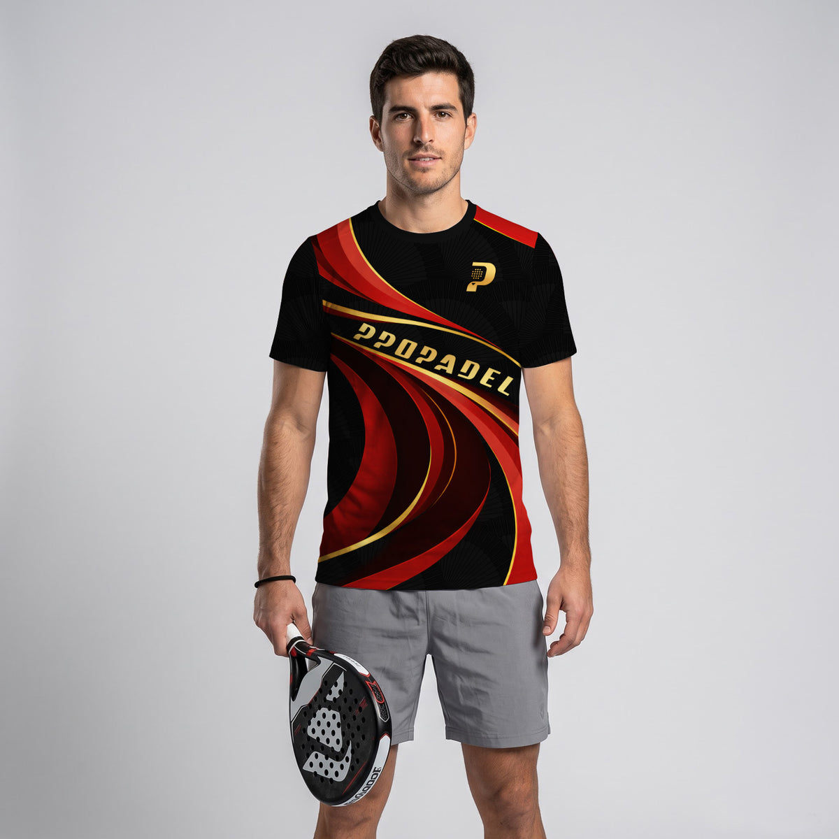 Red and Gold Wave Design Padel T-Shirt