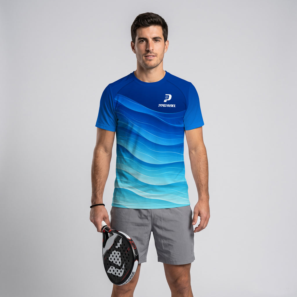Ondas De Agua Y Degradado Azul Camiseta De Pádel