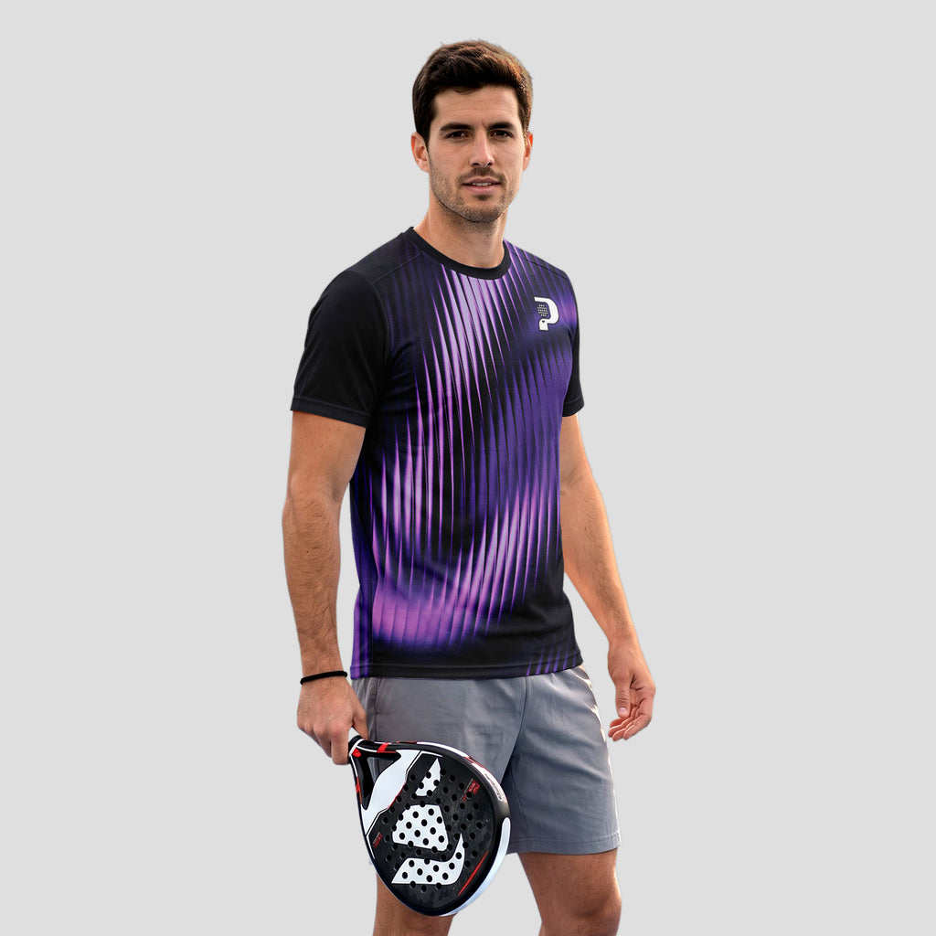 Diseño de Onda Sonora Violeta Negro Moderno Camiseta de Pádel