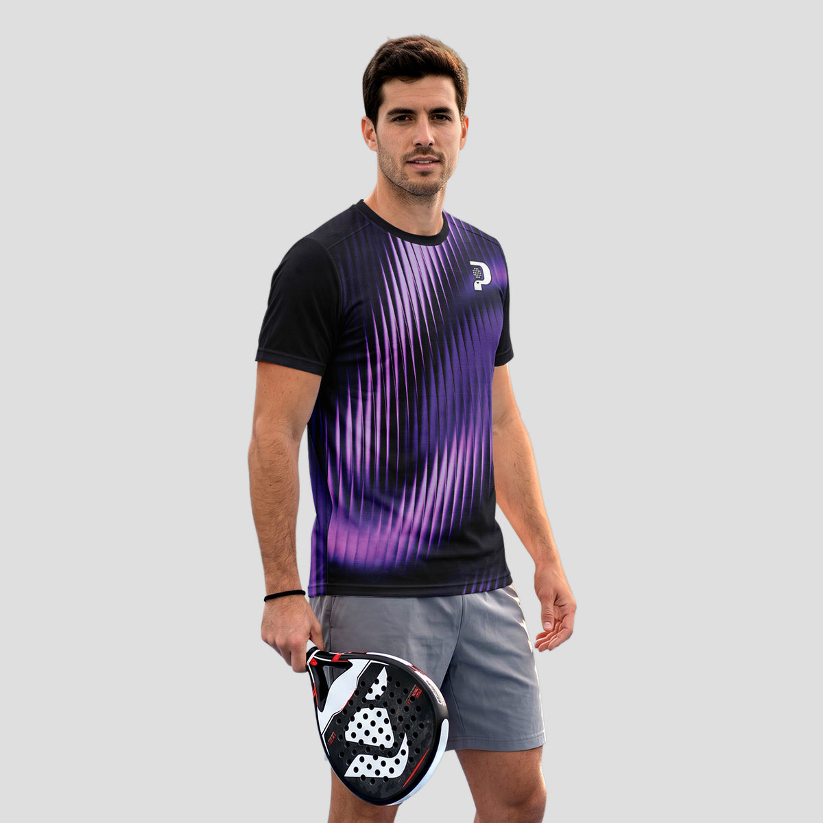 Diseño de Onda Sonora Violeta Negro Moderno Camiseta de Pádel