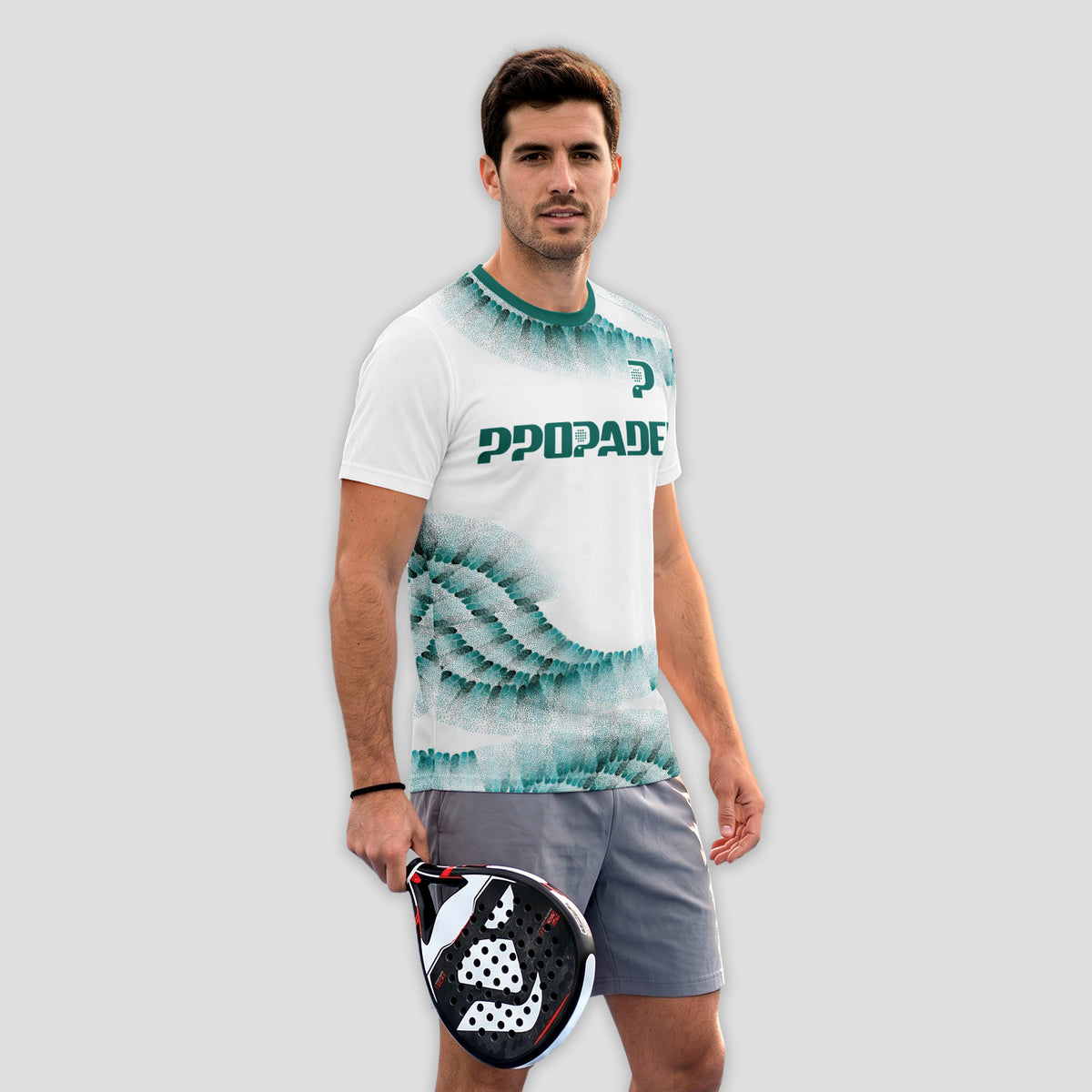 Patrón de Escamas Verde Verde Blanco Destacado Camiseta de Pádel