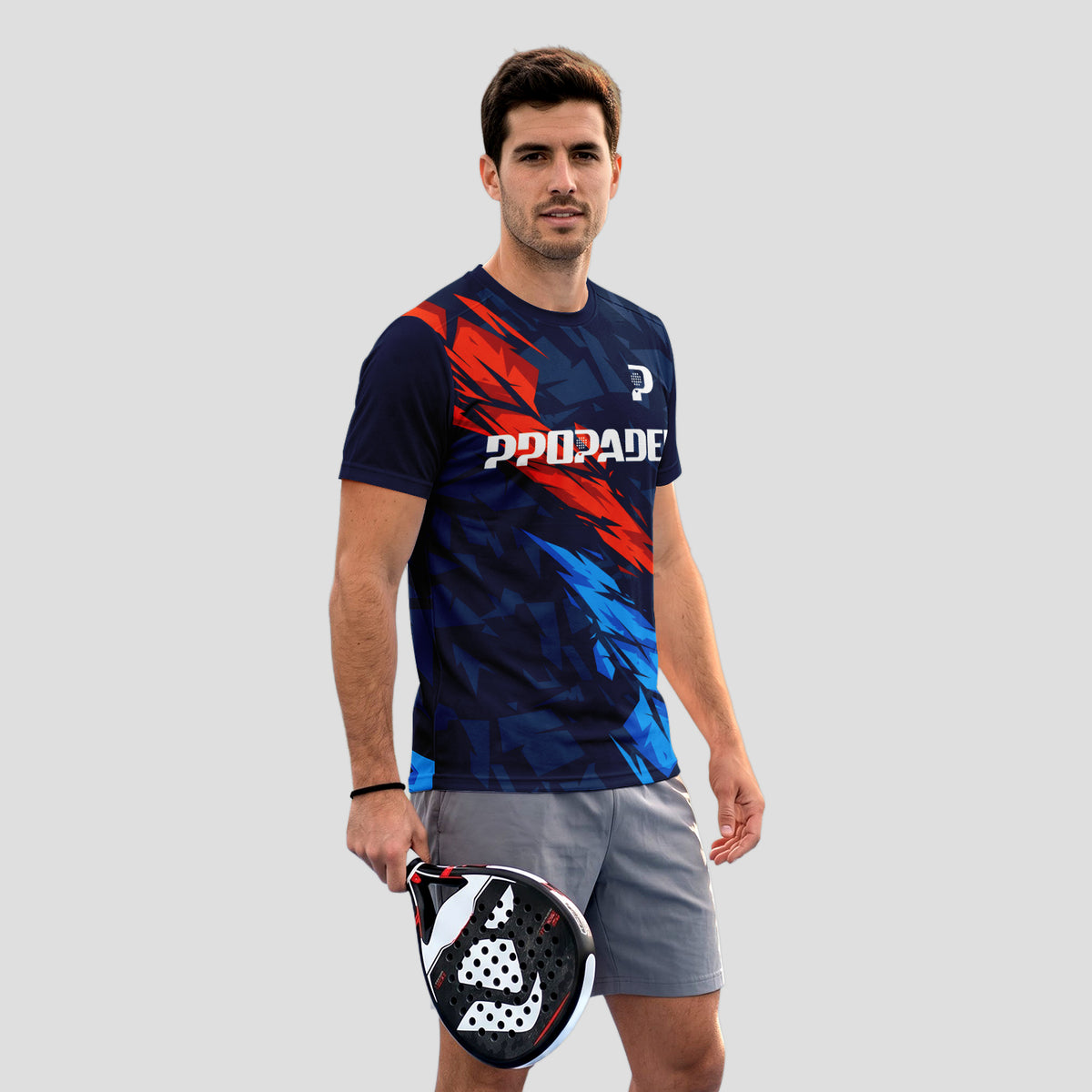 Diseño Fuego Rojo y Azul Marino – Camiseta de Pádel