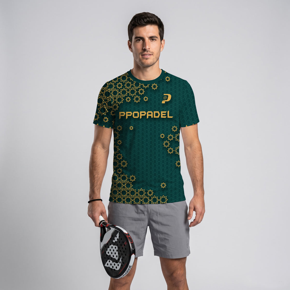 Green With Gold Geometric Print Padel T-Shirt