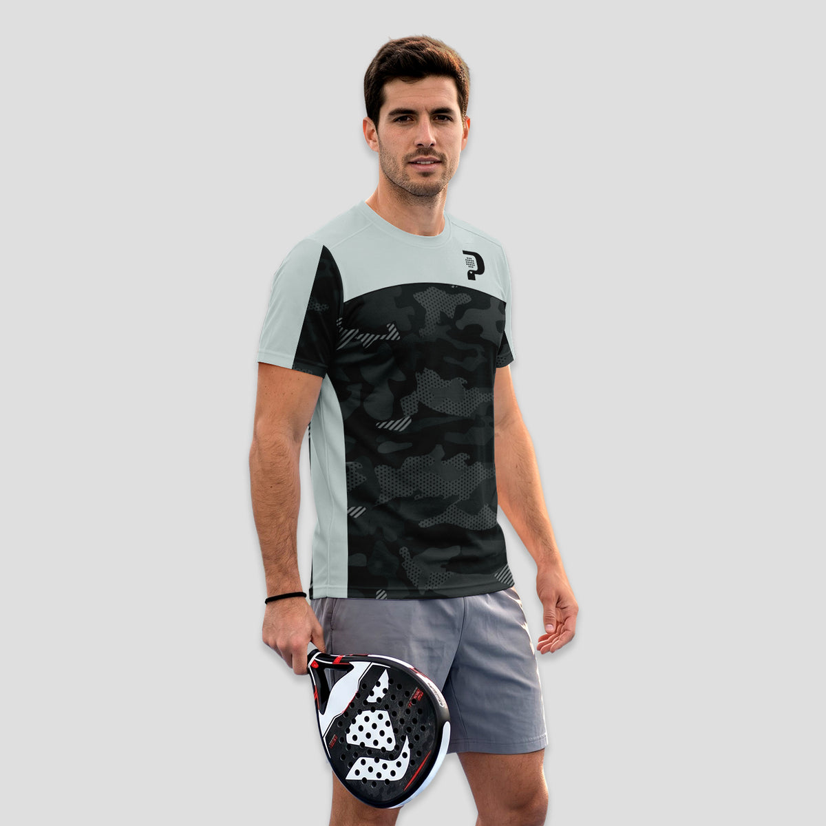 Black and Greyish White Camouflage – Padel T-Shirt