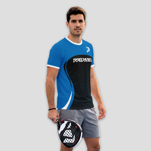 Blue Black With Geometric Print Padel T-Shirt