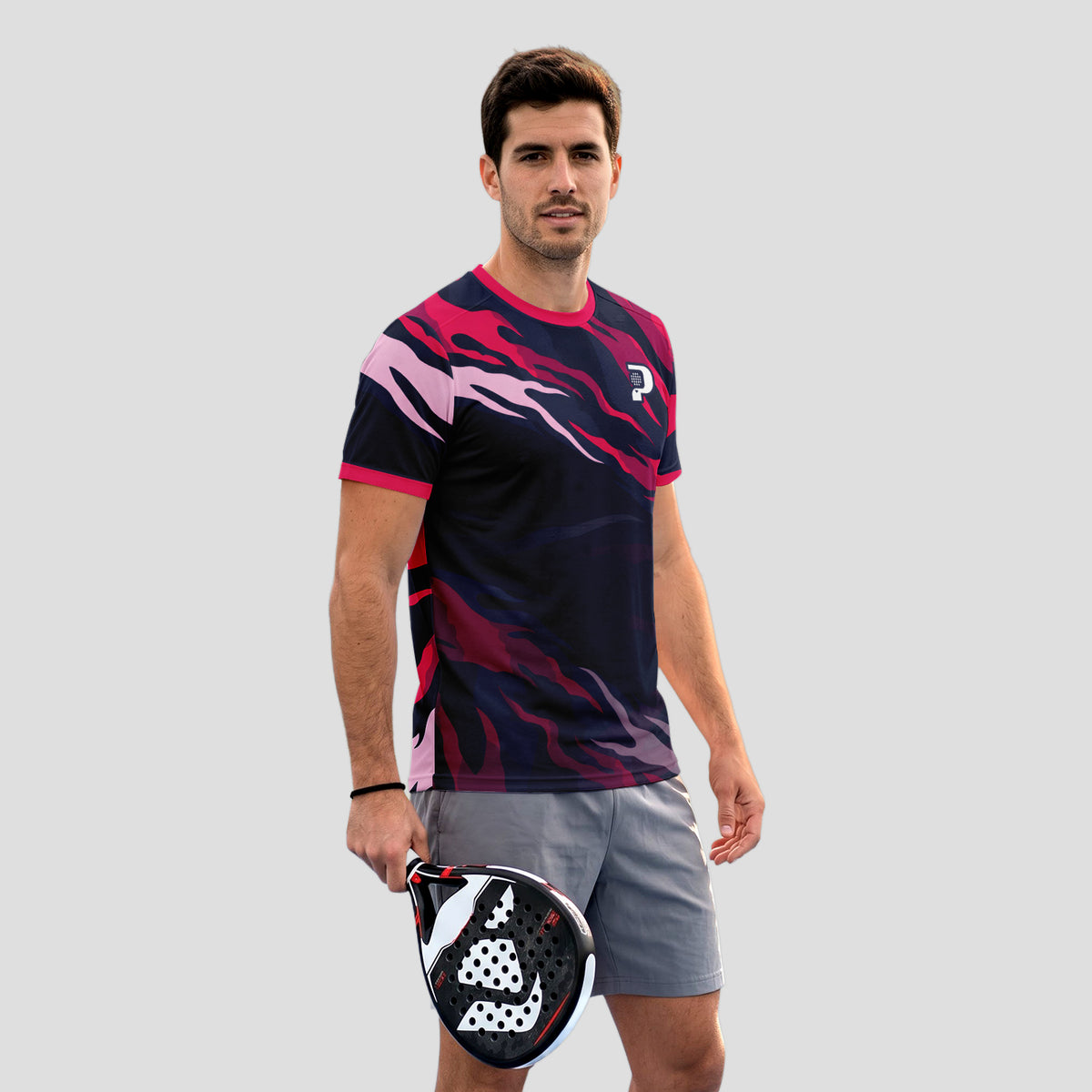 Rosa Fucsia y Azul Marino Llamas – Camiseta de Pádel