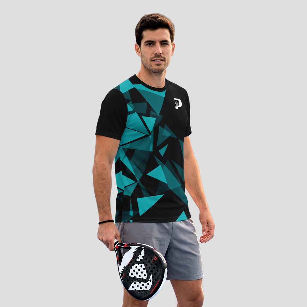 Patrón de Triángulos Teal Geométrico Camiseta de Pádel