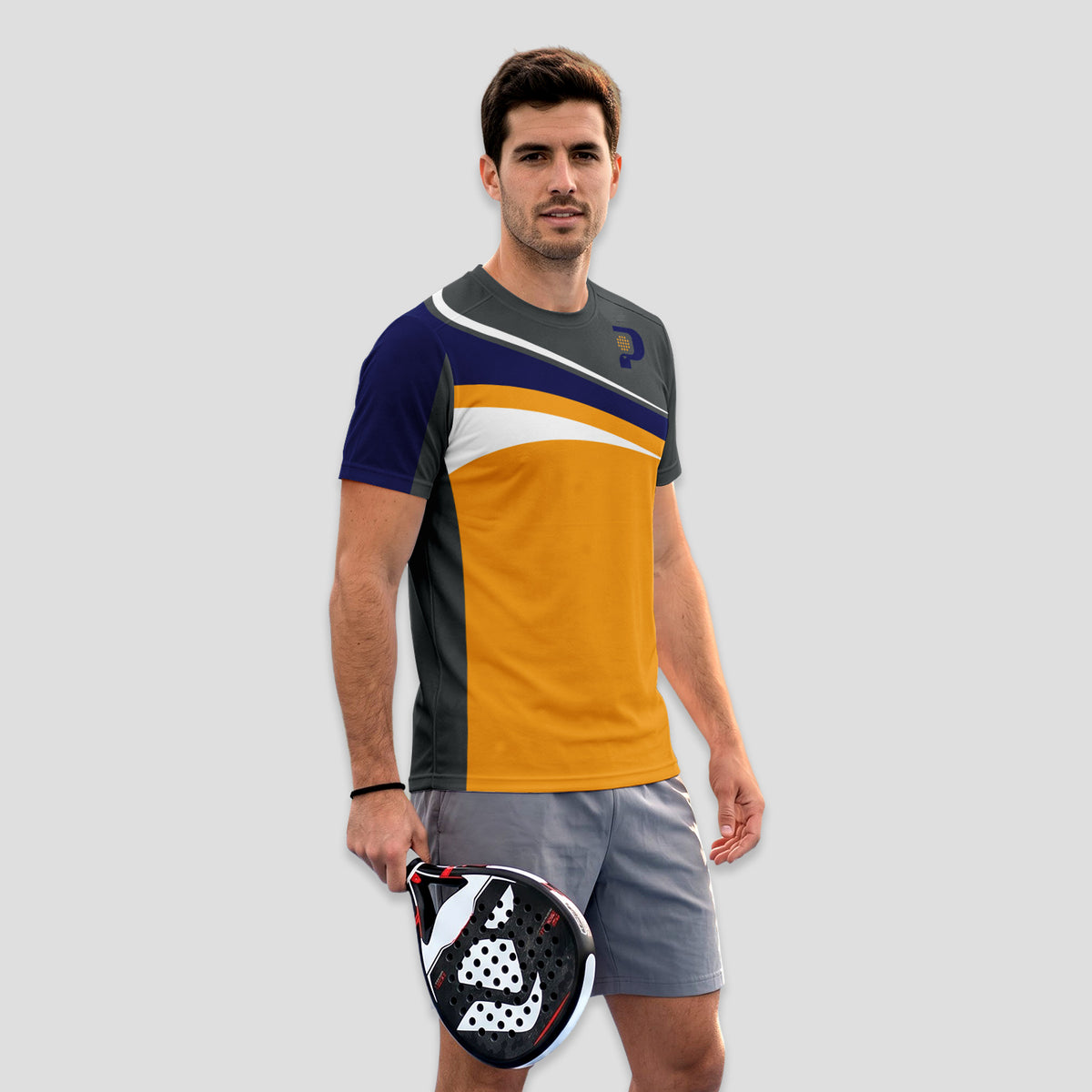 Estilo Deportivo Tricolor Naranja Gris – Camiseta de Pádel