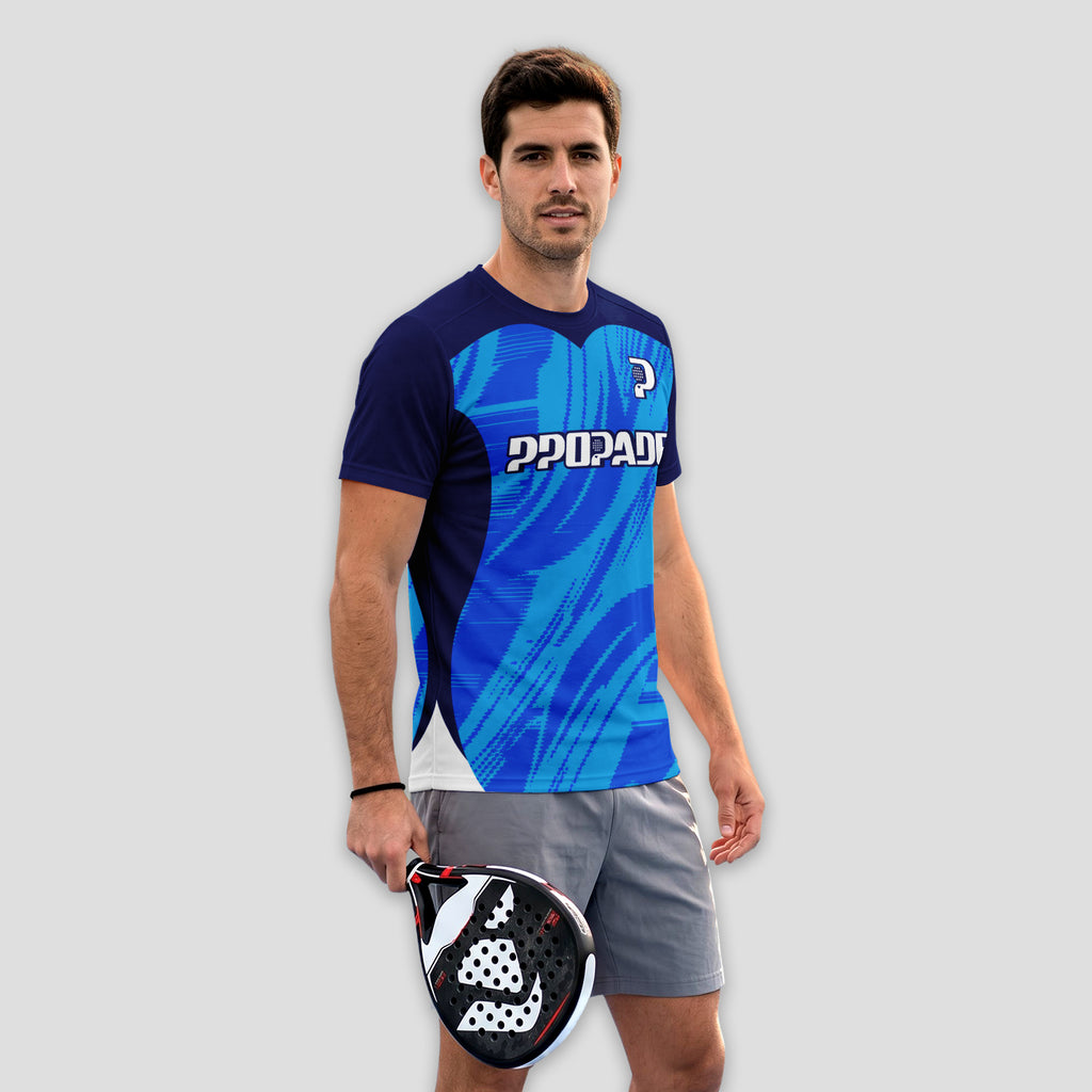 Black With Geometric Pattern And P Padel Logo Padel T-Shirt