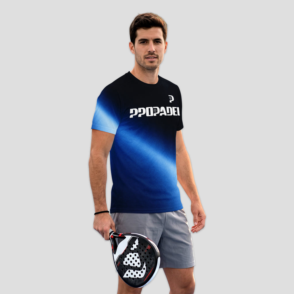 Gradient Blue Black Flash Pattern Featured Padel T-Shirt