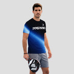 Gradient Blue Black Flash Pattern Featured Padel T-Shirt