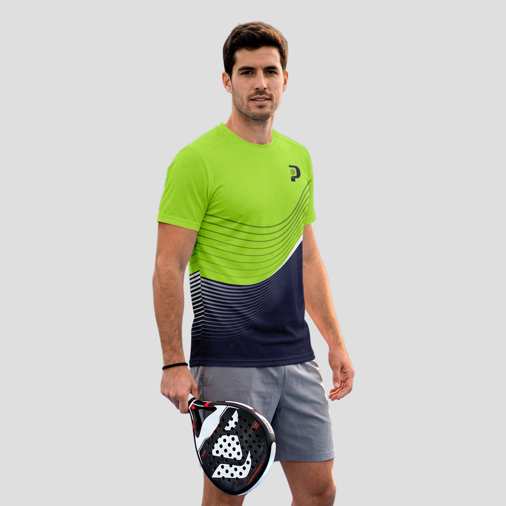 Lime Green Black Fine Wave Pattern Padel T-Shirt