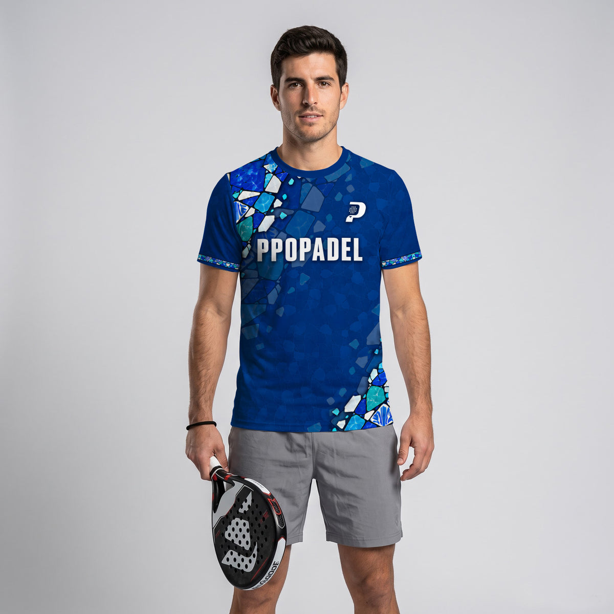 Blue Mosaic Pattern Padel T-Shirt