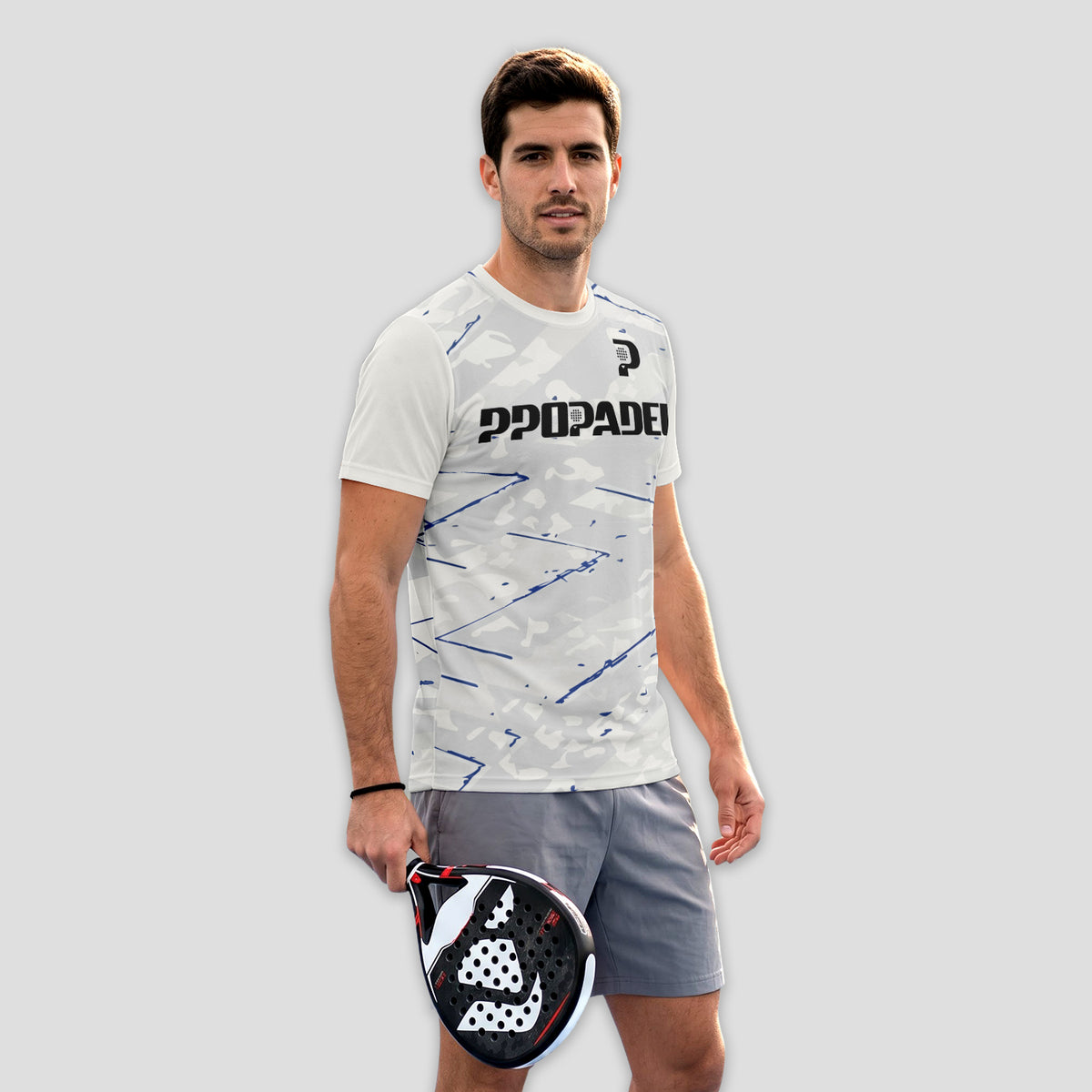 White Blue Geometric Lines – Padel T-Shirt