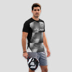 Black with Grey White Geometric Print Padel T-Shirt