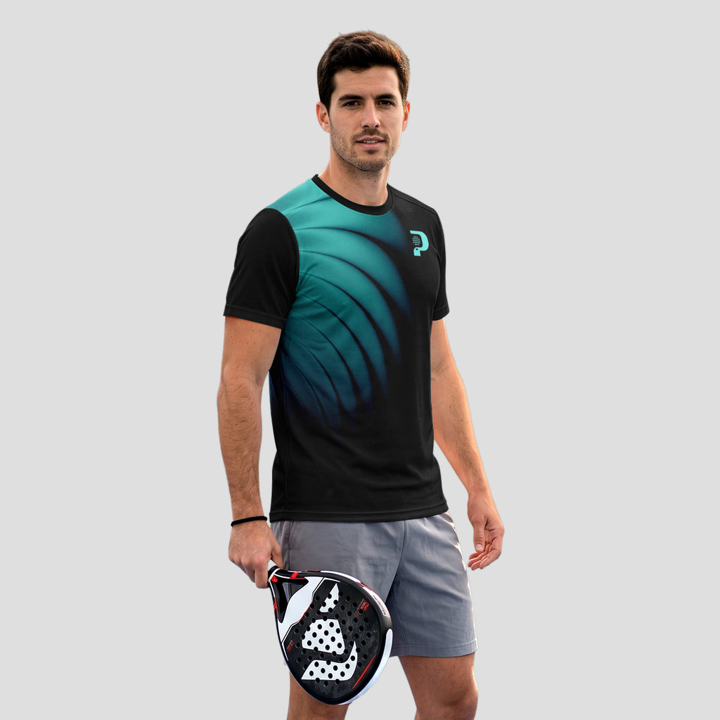 Diseño de Ondas Teal y Negro Destacado Camiseta de Pádel